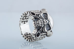 Biker Skull Ring Handmade Sterling SIlver Jewelry - vikingworkshop