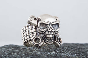 Biker Skull Ring Handmade Sterling SIlver Jewelry - vikingworkshop