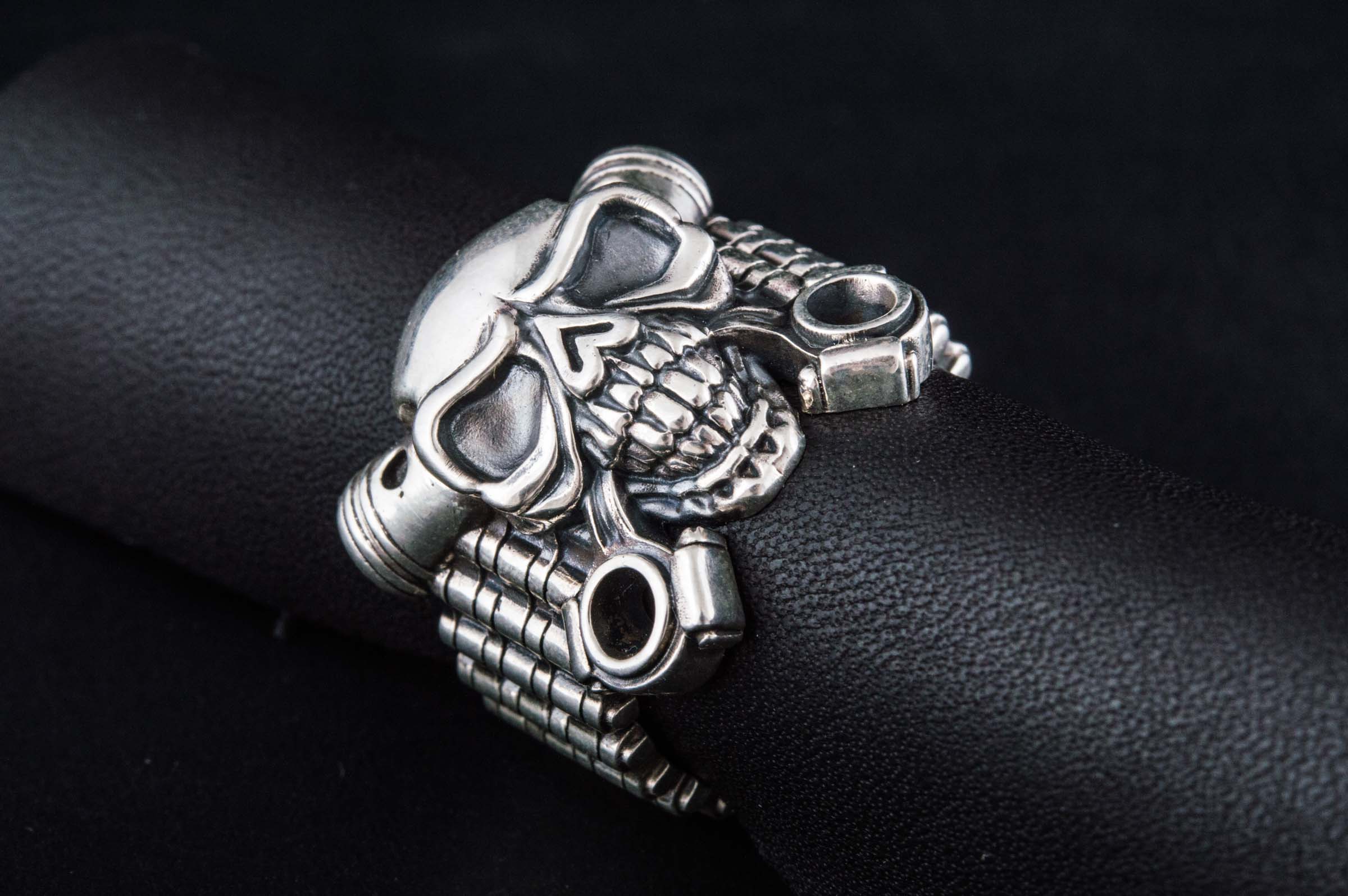 Biker Skull Ring Handmade Sterling SIlver Jewelry - vikingworkshop