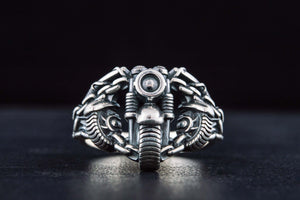 Motobike Ring Sterling Silver Biker Jewelry - vikingworkshop