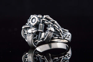 Motobike Ring Sterling Silver Biker Jewelry - vikingworkshop