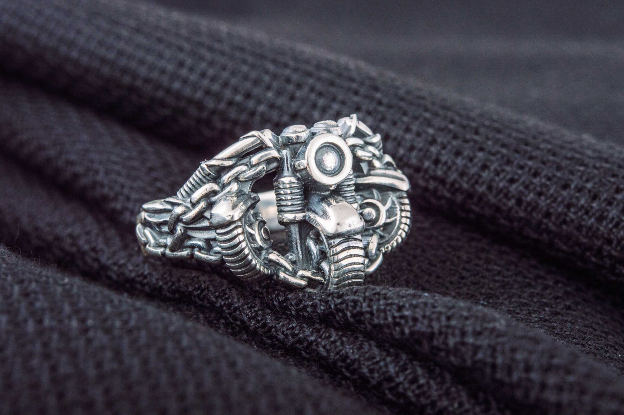 Motobike Ring Sterling Silver Biker Jewelry - vikingworkshop