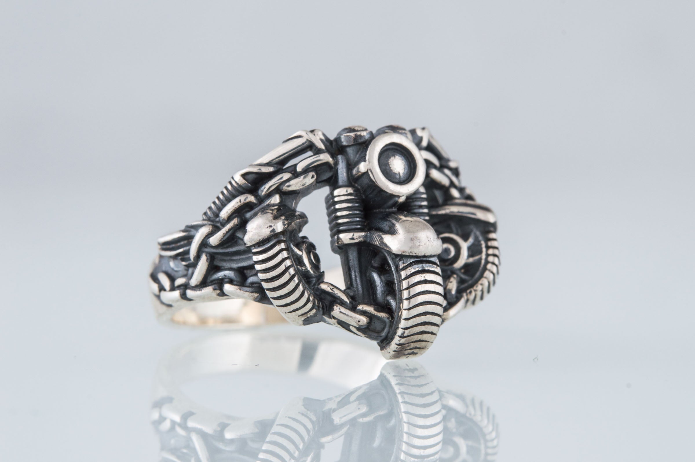 Motobike Ring Sterling Silver Biker Jewelry - vikingworkshop