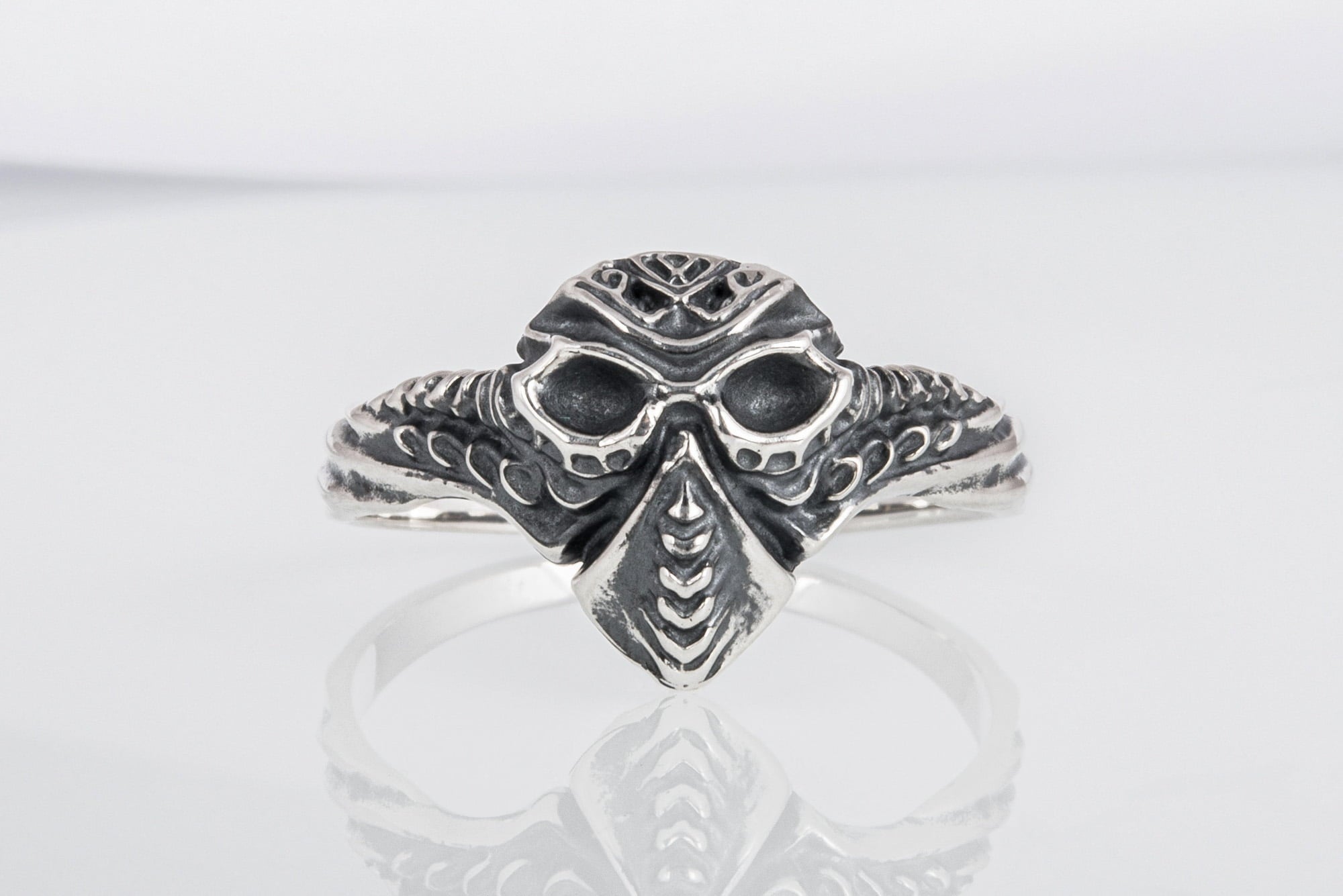 Mask ring Sterling Silver Handmade Jewelry - vikingworkshop