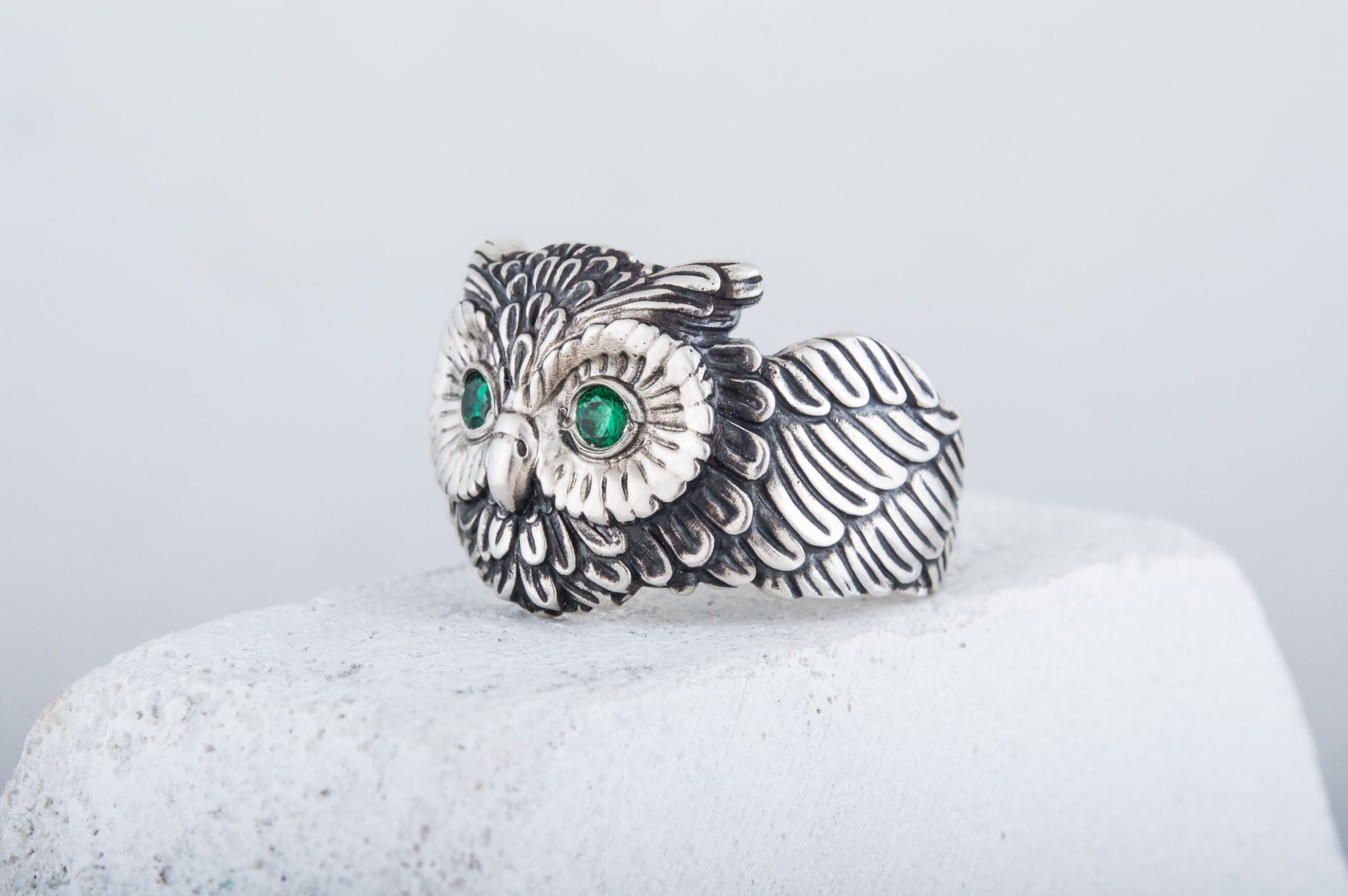 Owl Ring with Cubic Zirconia Sterlimg Silver Jewelry - vikingworkshop