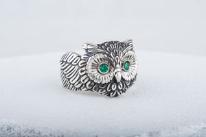 Owl Ring with Cubic Zirconia Sterlimg Silver Jewelry - vikingworkshop