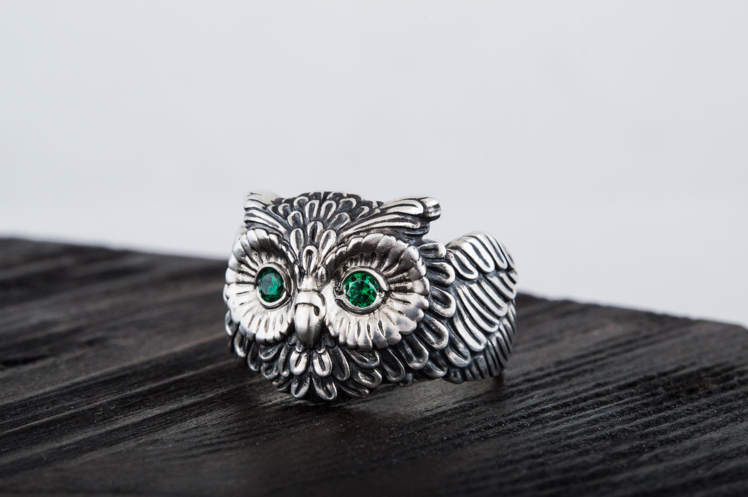 Owl Ring with Cubic Zirconia Sterlimg Silver Jewelry - vikingworkshop