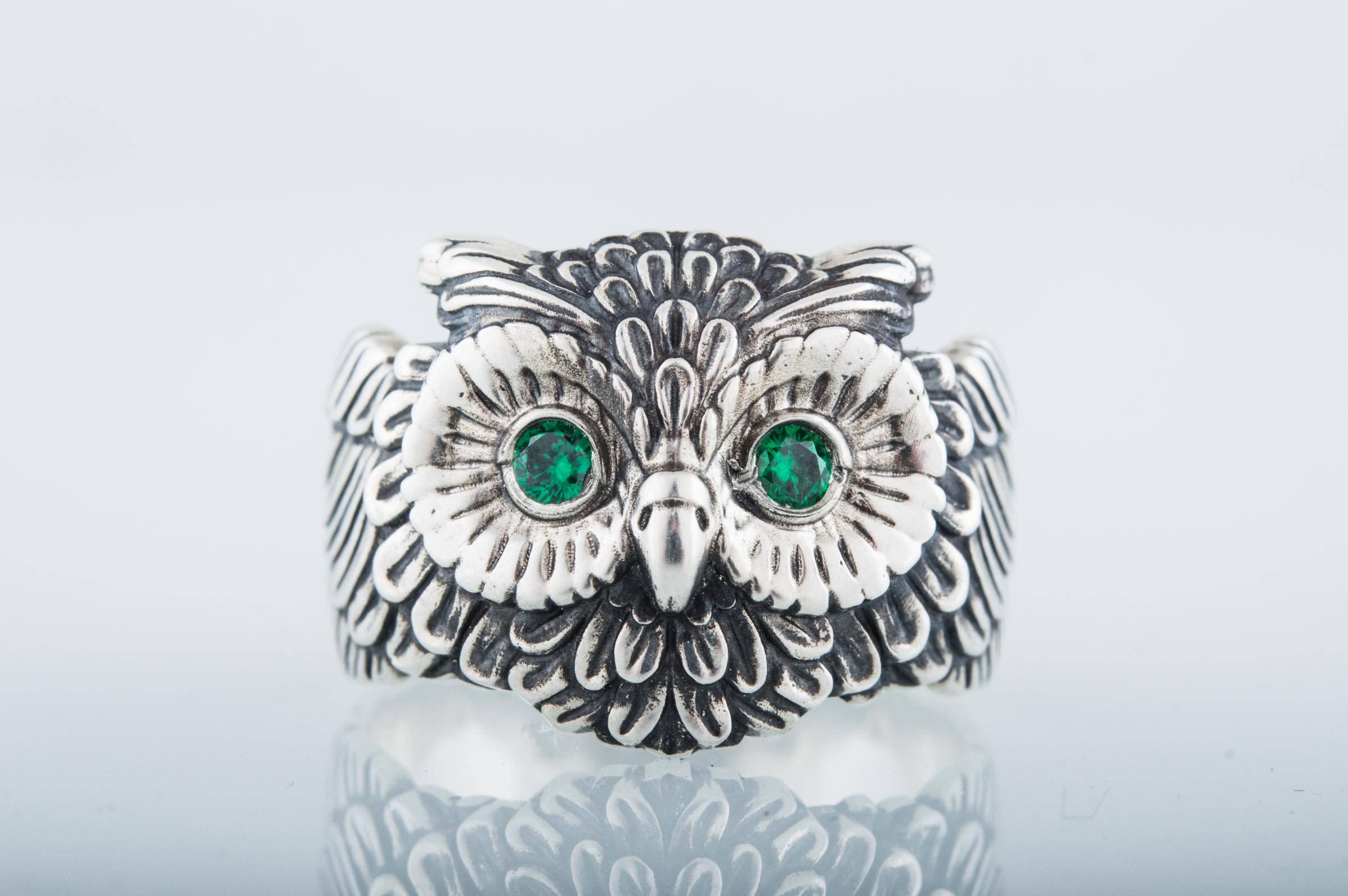 Owl Ring with Cubic Zirconia Sterlimg Silver Jewelry - vikingworkshop