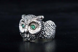 Owl Ring with Cubic Zirconia Sterlimg Silver Jewelry - vikingworkshop