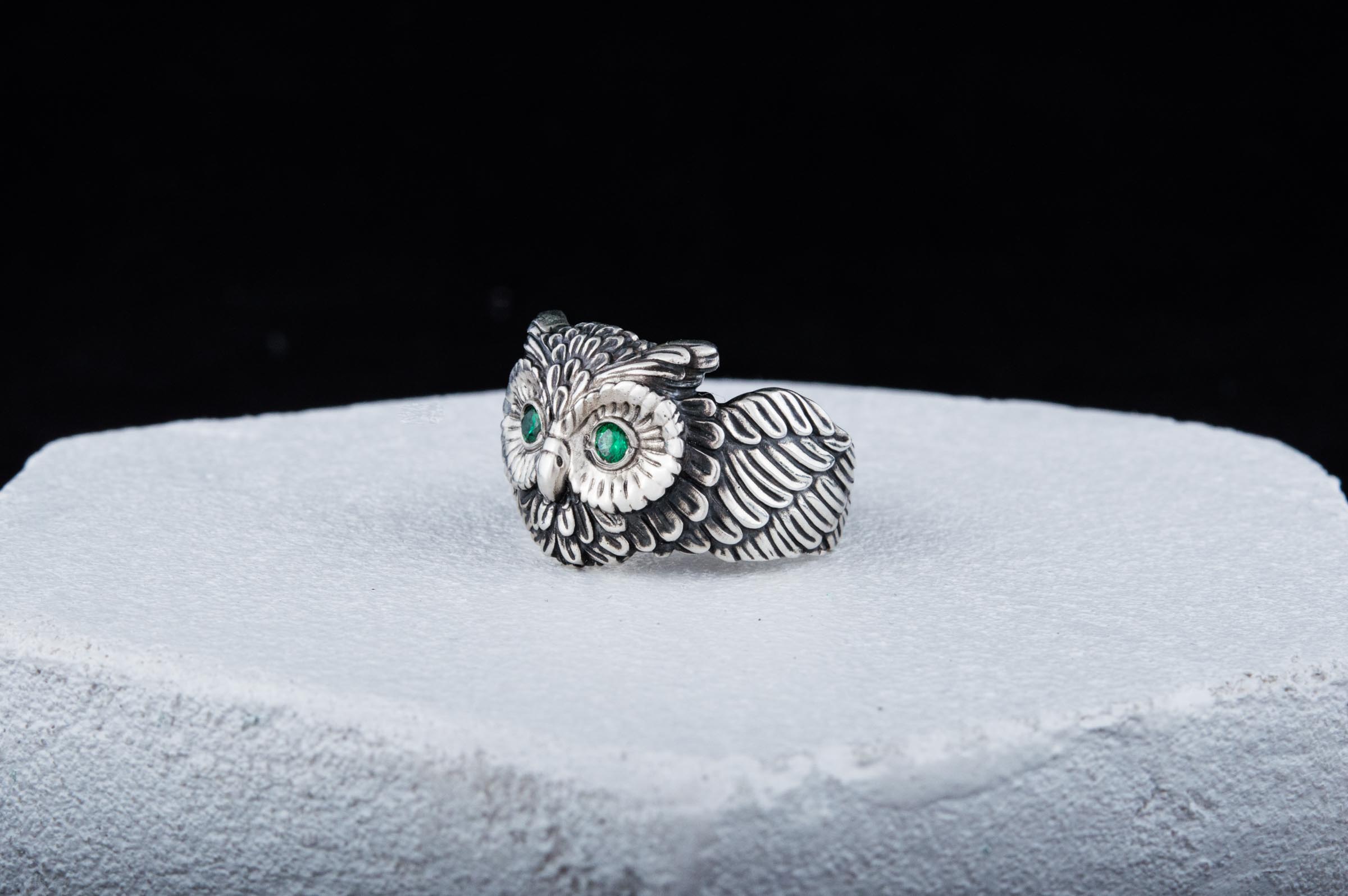 Owl Ring with Cubic Zirconia Sterlimg Silver Jewelry - vikingworkshop