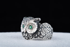 Owl Ring with Cubic Zirconia Sterlimg Silver Jewelry - vikingworkshop