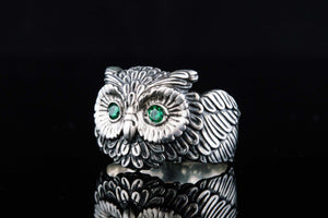 Owl Ring with Cubic Zirconia Sterlimg Silver Jewelry - vikingworkshop