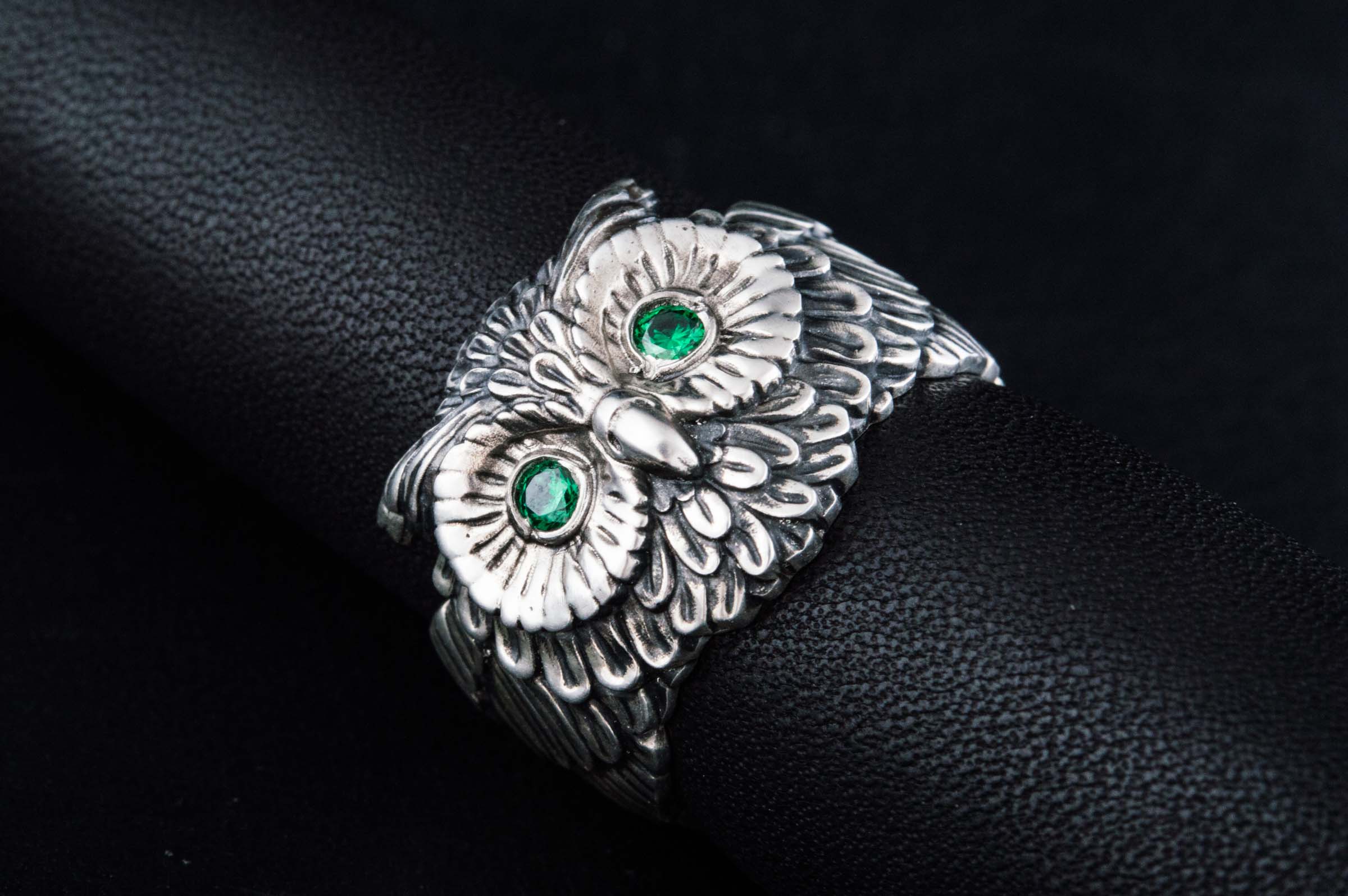 Owl Ring with Cubic Zirconia Sterlimg Silver Jewelry - vikingworkshop