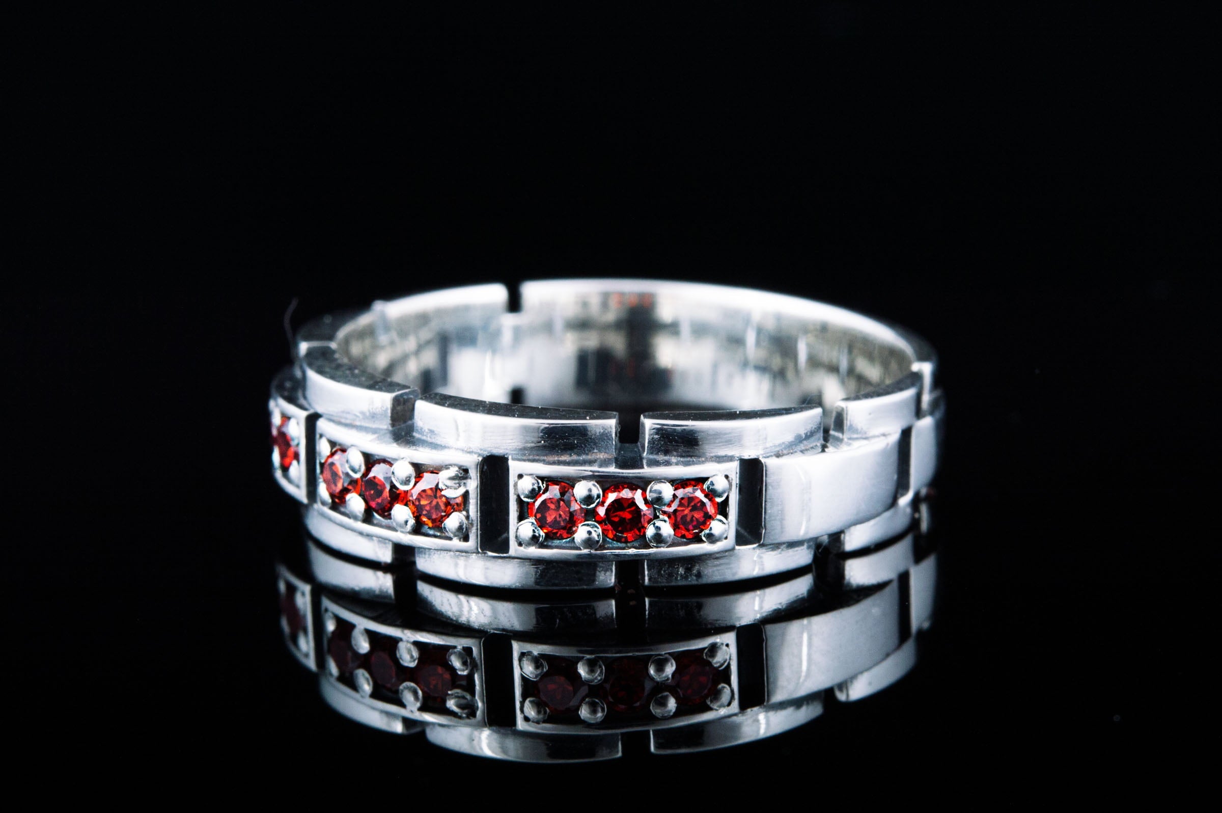 Handmade Ring with red Cubic Zirconia Sterling Silver Jewelryv - vikingworkshop