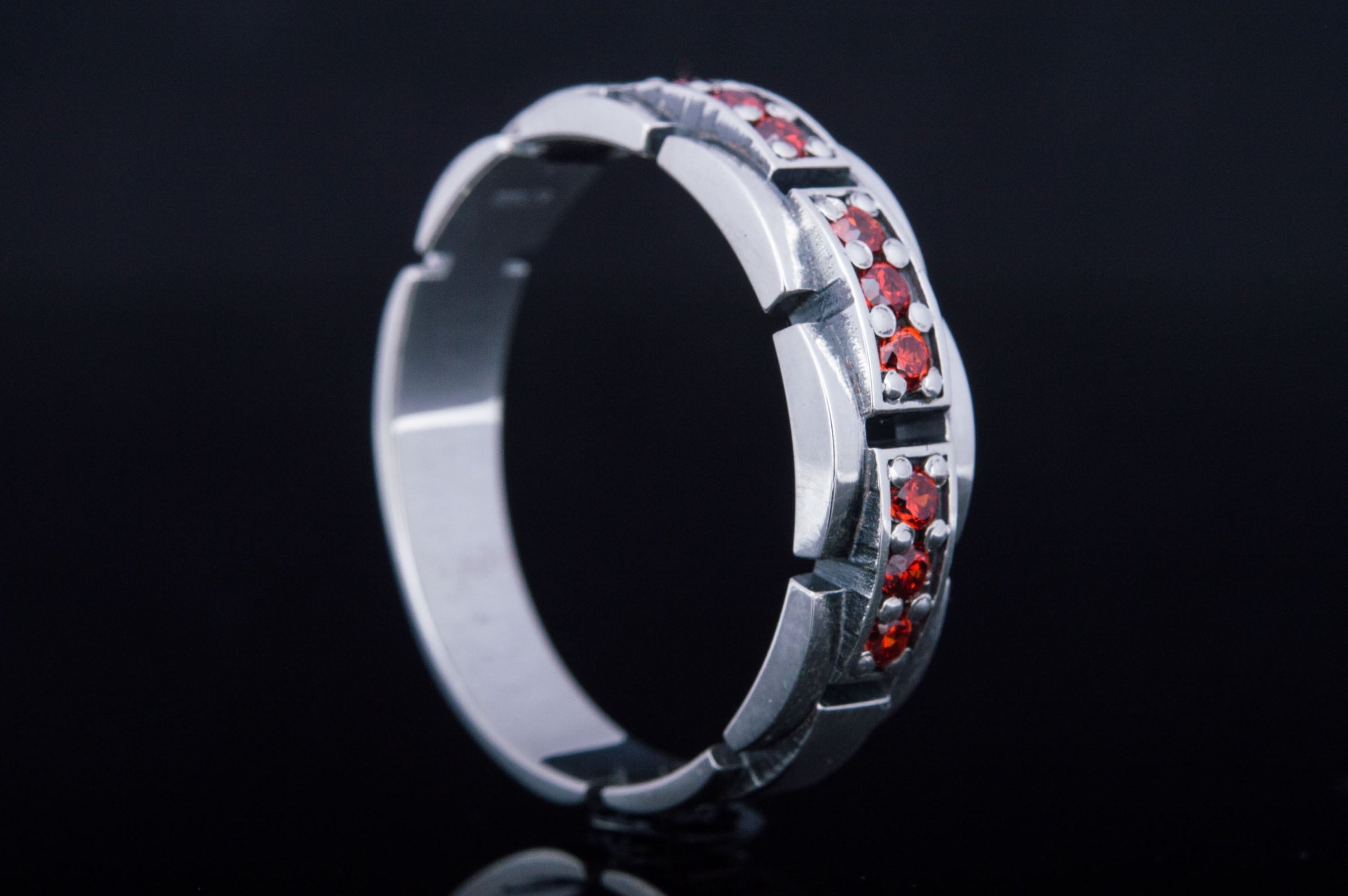 Handmade Ring with red Cubic Zirconia Sterling Silver Jewelryv - vikingworkshop