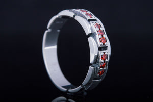 Handmade Ring with red Cubic Zirconia Sterling Silver Jewelryv - vikingworkshop