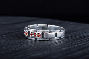 Handmade Ring with red Cubic Zirconia Sterling Silver Jewelryv - vikingworkshop