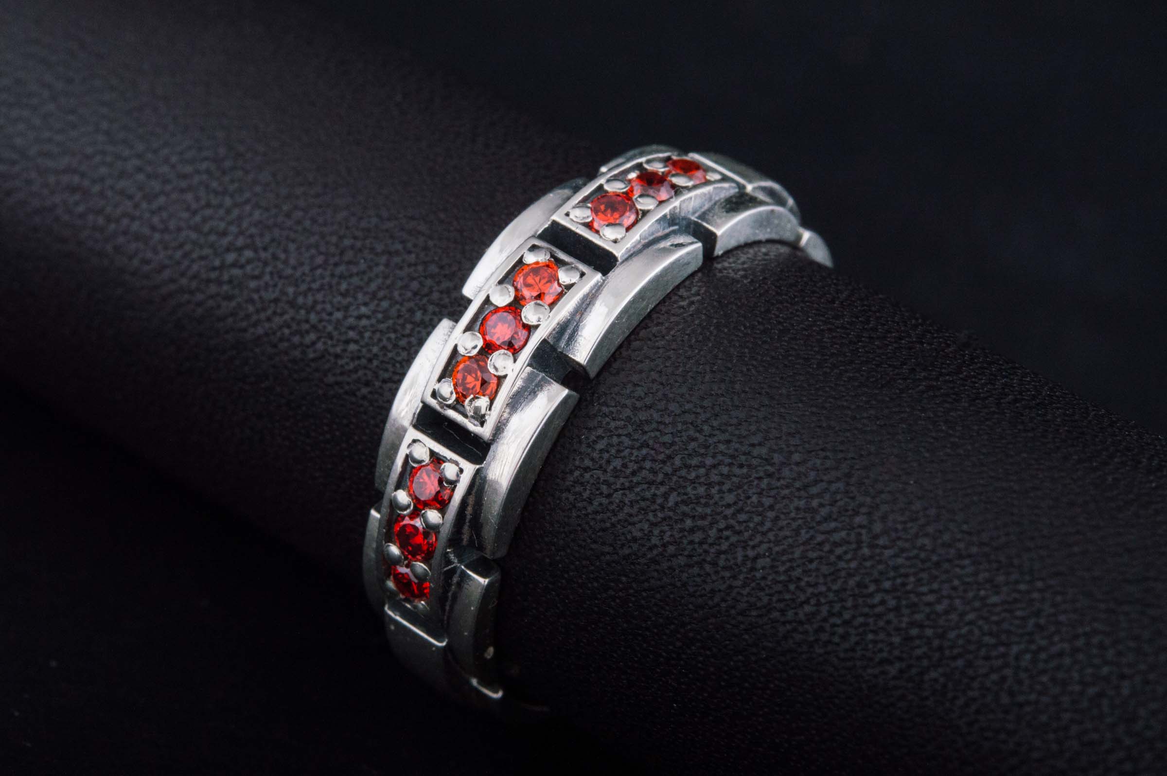 Handmade Ring with red Cubic Zirconia Sterling Silver Jewelryv - vikingworkshop