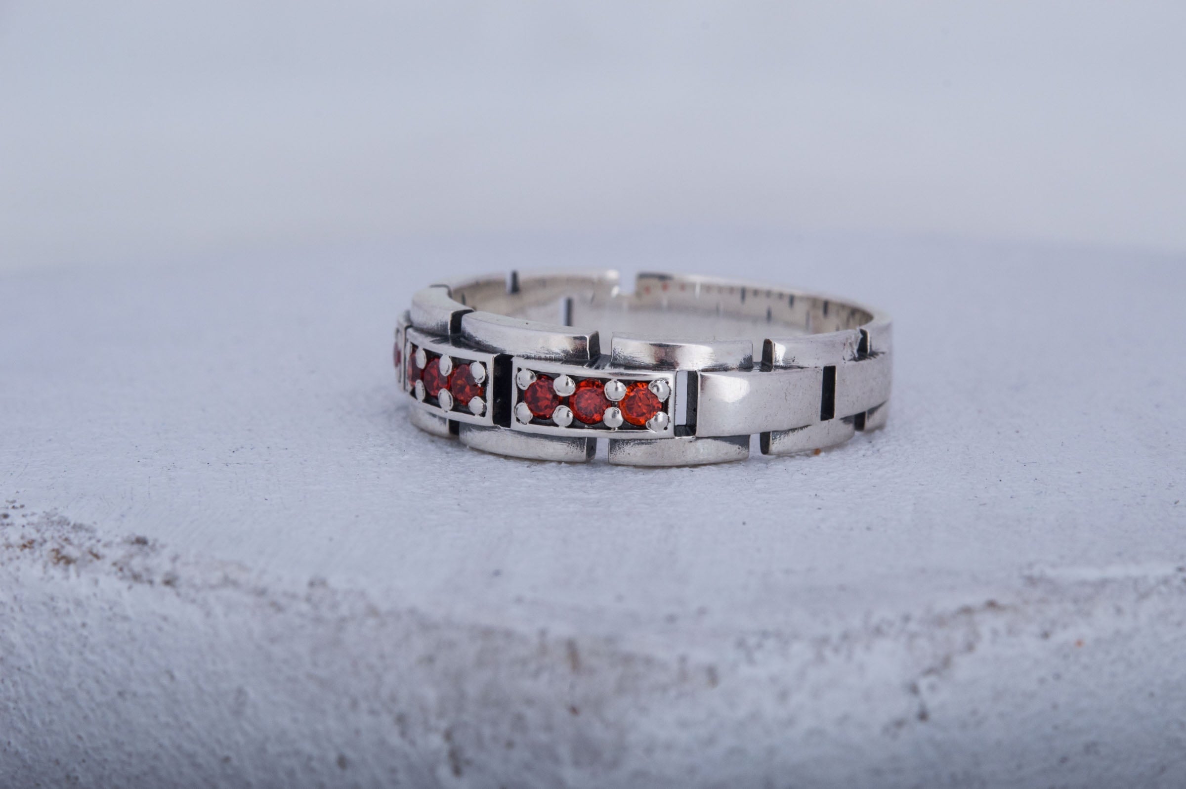 Handmade Ring with red Cubic Zirconia Sterling Silver Jewelryv - vikingworkshop