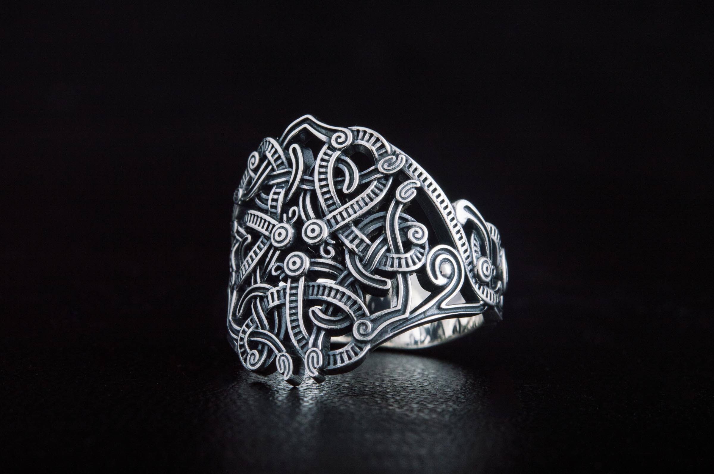 Ring with Ornament Sterling Silver Handmade Jewelry - vikingworkshop