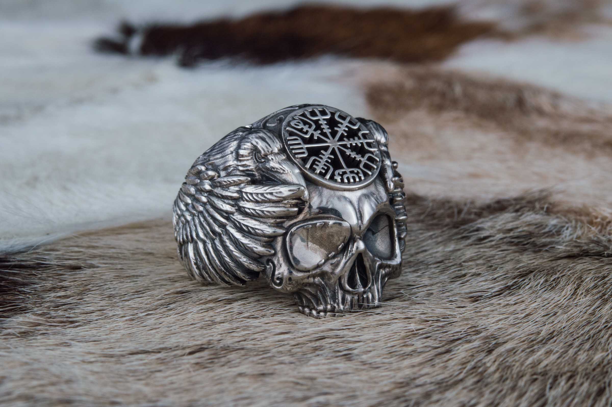 Odin Ring with Vegvisir Symbol Ring Sterling Silver Unique Handmade Jewelry - vikingworkshop