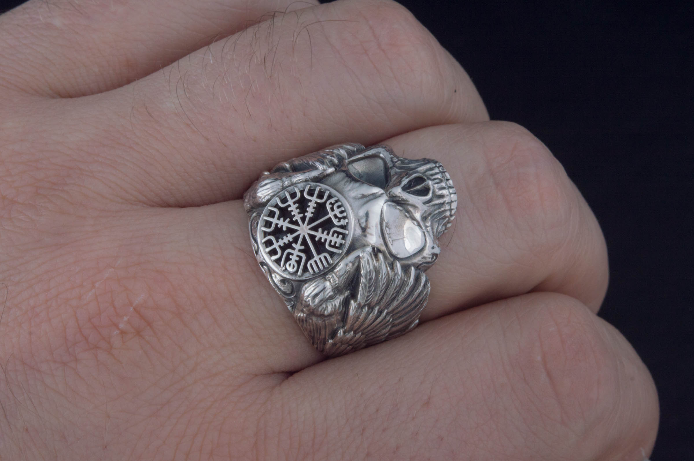 Odin Ring with Vegvisir Symbol Ring Sterling Silver Unique Handmade Jewelry - vikingworkshop