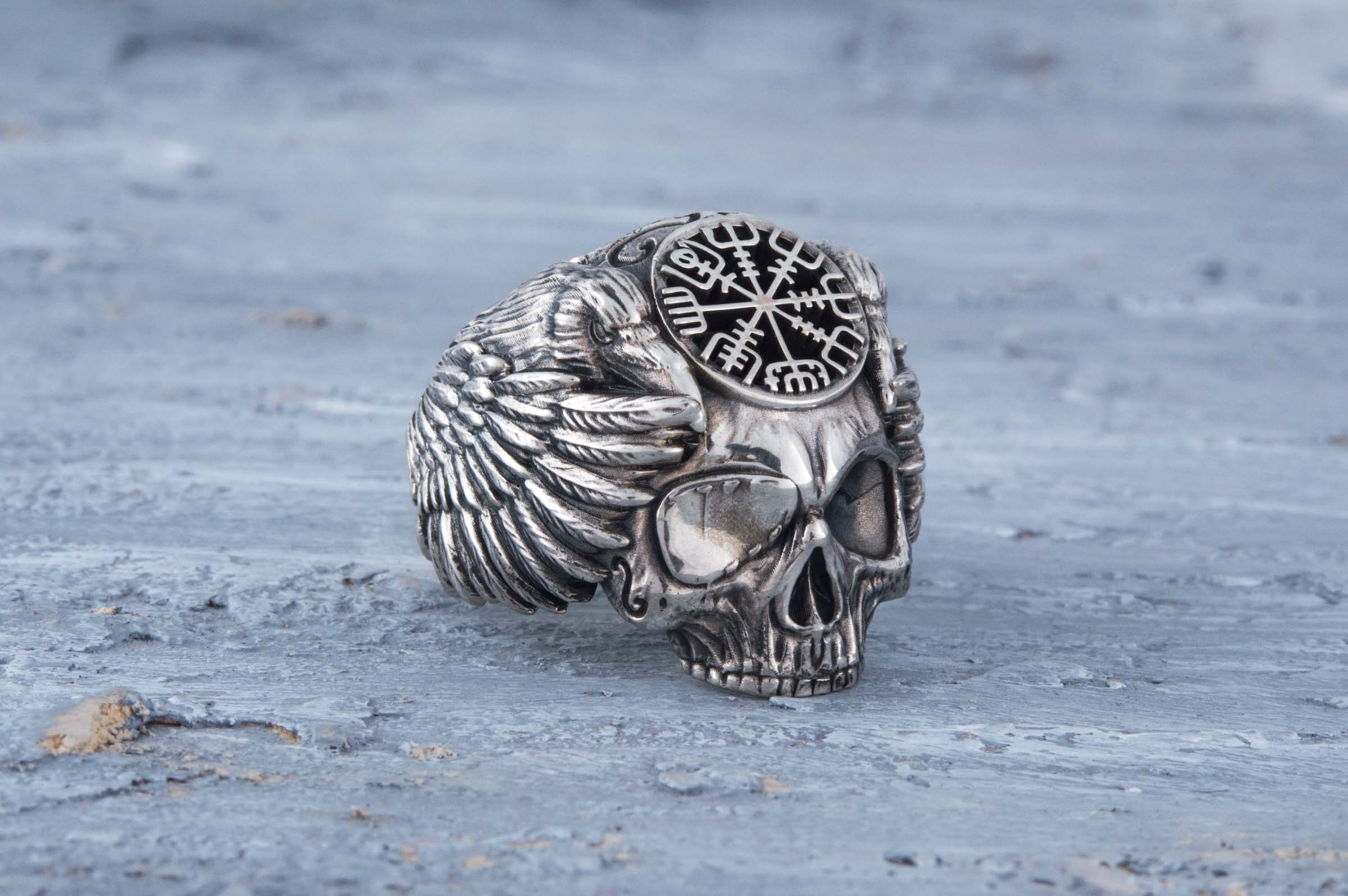 Odin Ring with Vegvisir Symbol Ring Sterling Silver Unique Handmade Jewelry - vikingworkshop