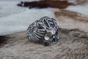 Odin Ring with Ansuz Rune Symbol Ring Sterling Silver Unique Handmade Jewelry - vikingworkshop