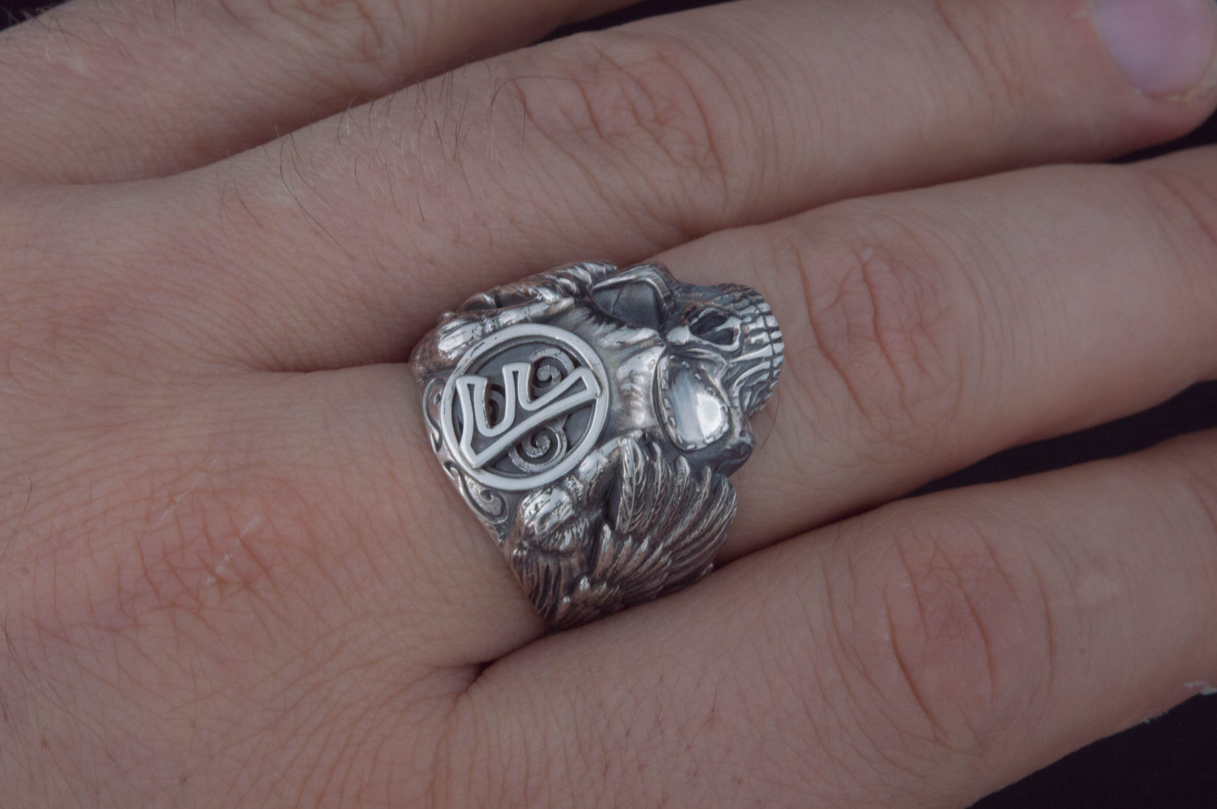 Odin Ring with Ansuz Rune Symbol Ring Sterling Silver Unique Handmade Jewelry - vikingworkshop