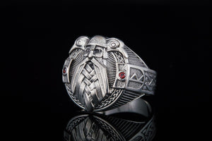 Ring with Odin and Raven Sterling Silver Handcrafted Jewelry - vikingworkshop