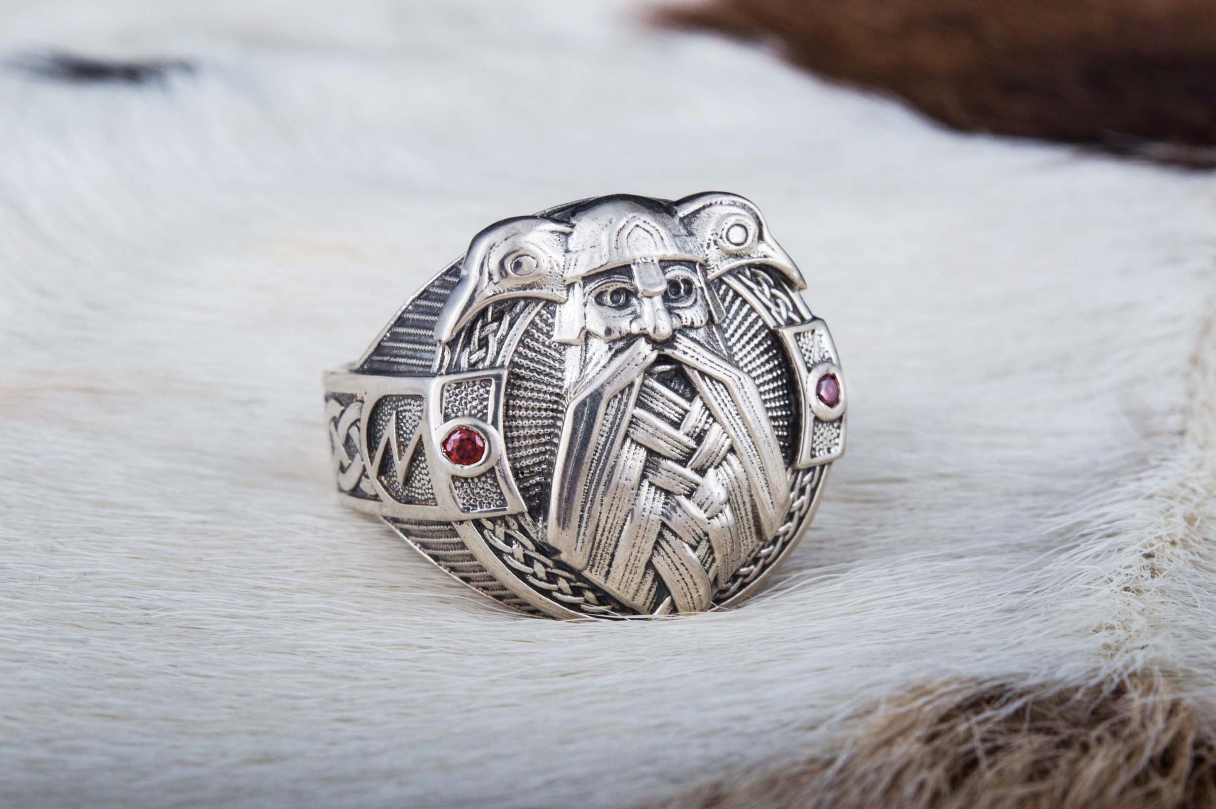 Ring with Odin and Raven Sterling Silver Handcrafted Jewelry - vikingworkshop