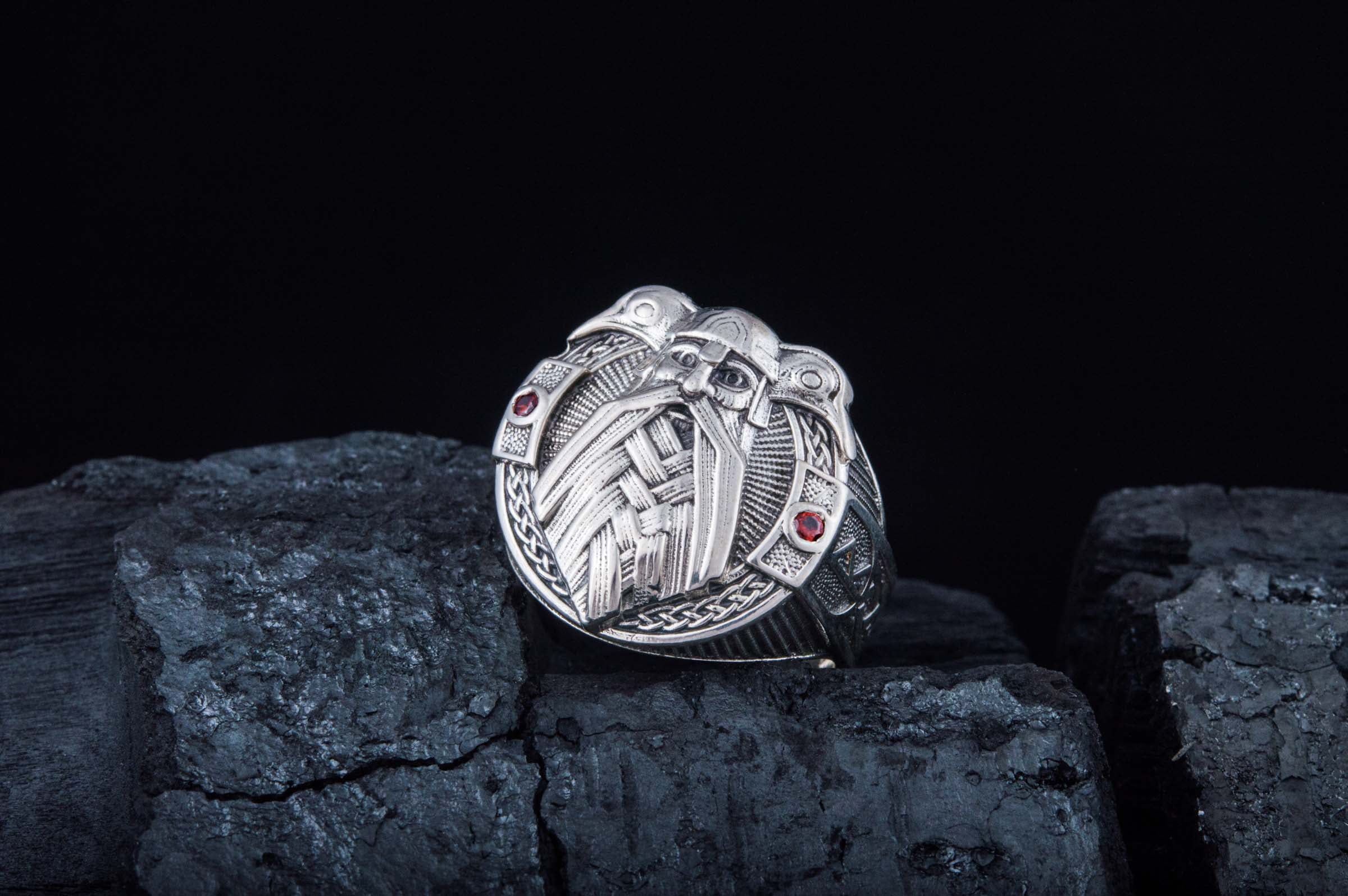 Ring with Odin and Raven Sterling Silver Handcrafted Jewelry - vikingworkshop