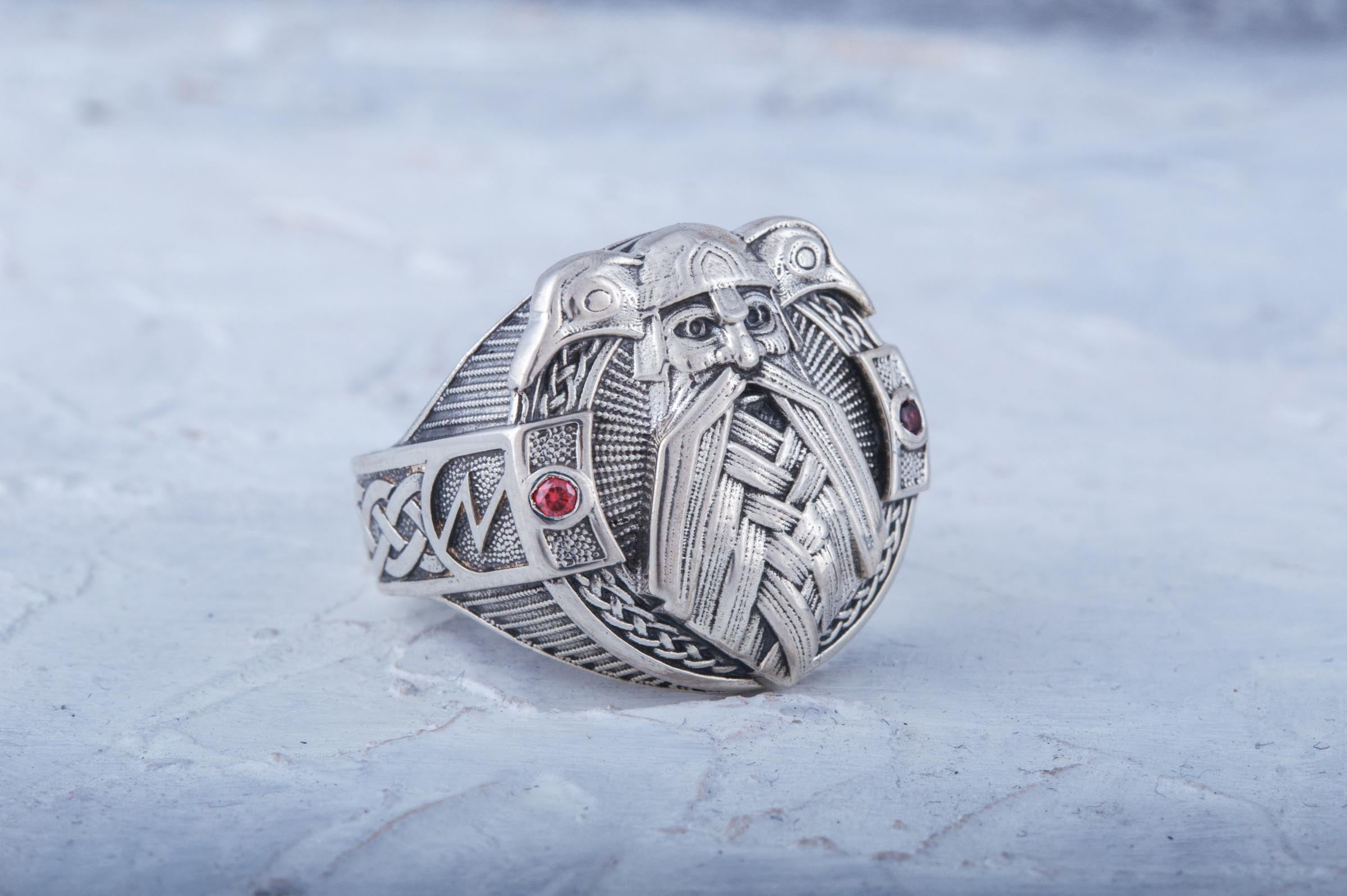 Ring with Odin and Raven Sterling Silver Handcrafted Jewelry - vikingworkshop