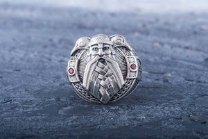 Ring with Odin and Raven Sterling Silver Handcrafted Jewelry - vikingworkshop