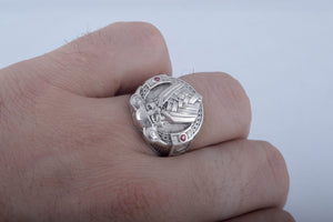 Ring with Odin and Raven Sterling Silver Handcrafted Jewelry - vikingworkshop