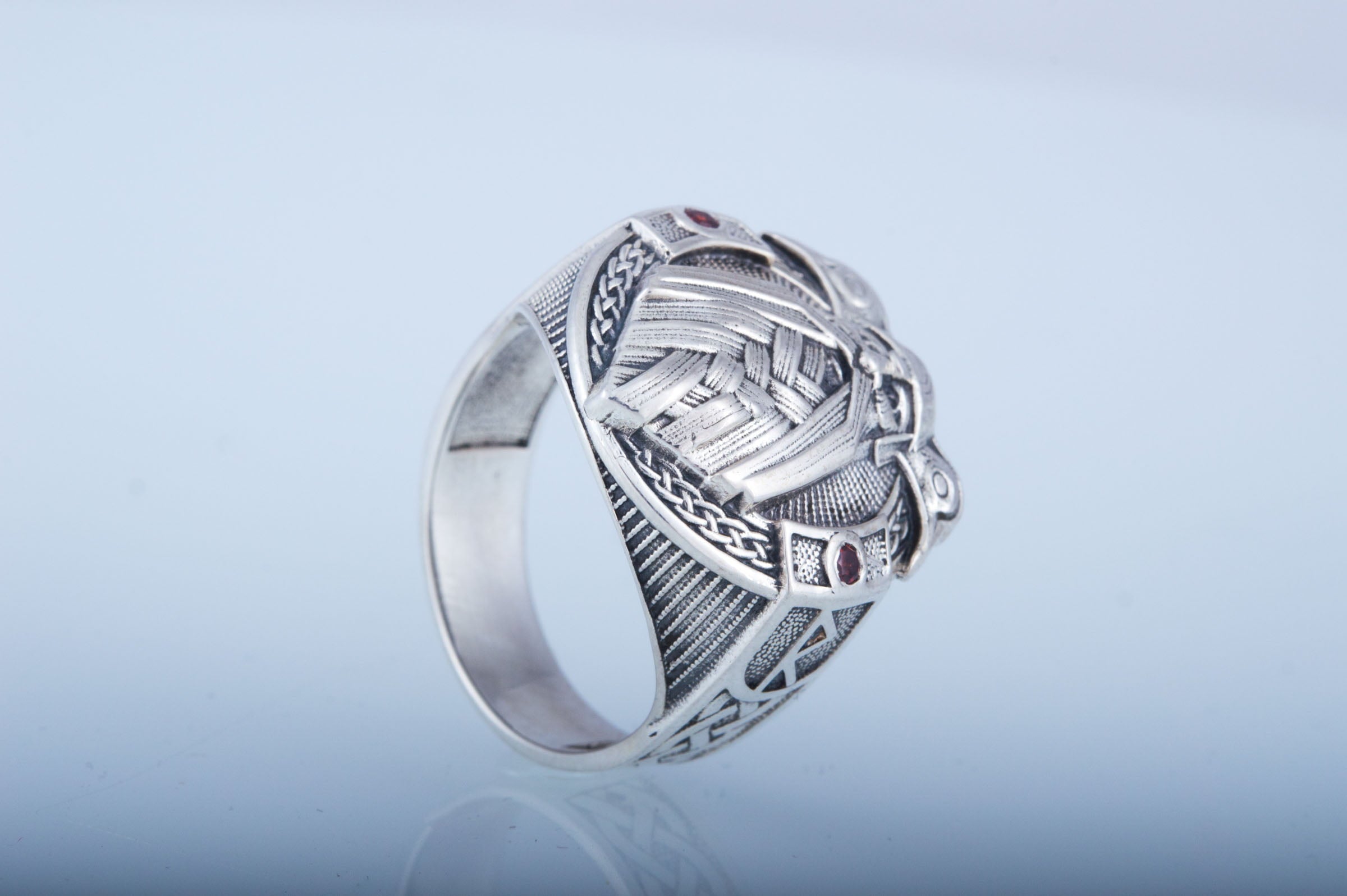 Ring with Odin and Raven Sterling Silver Handcrafted Jewelry - vikingworkshop