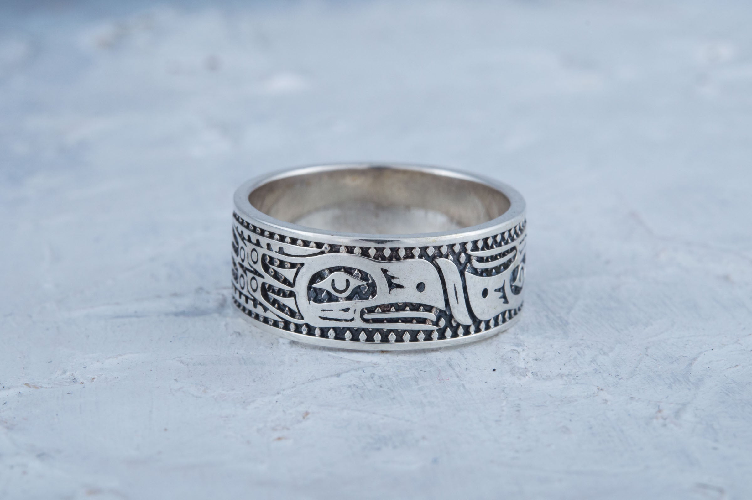 Aztec Bird Ornament Ring Sterling Silver Jewelry - vikingworkshop