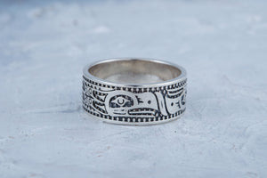 Aztec Bird Ornament Ring Sterling Silver Jewelry - vikingworkshop