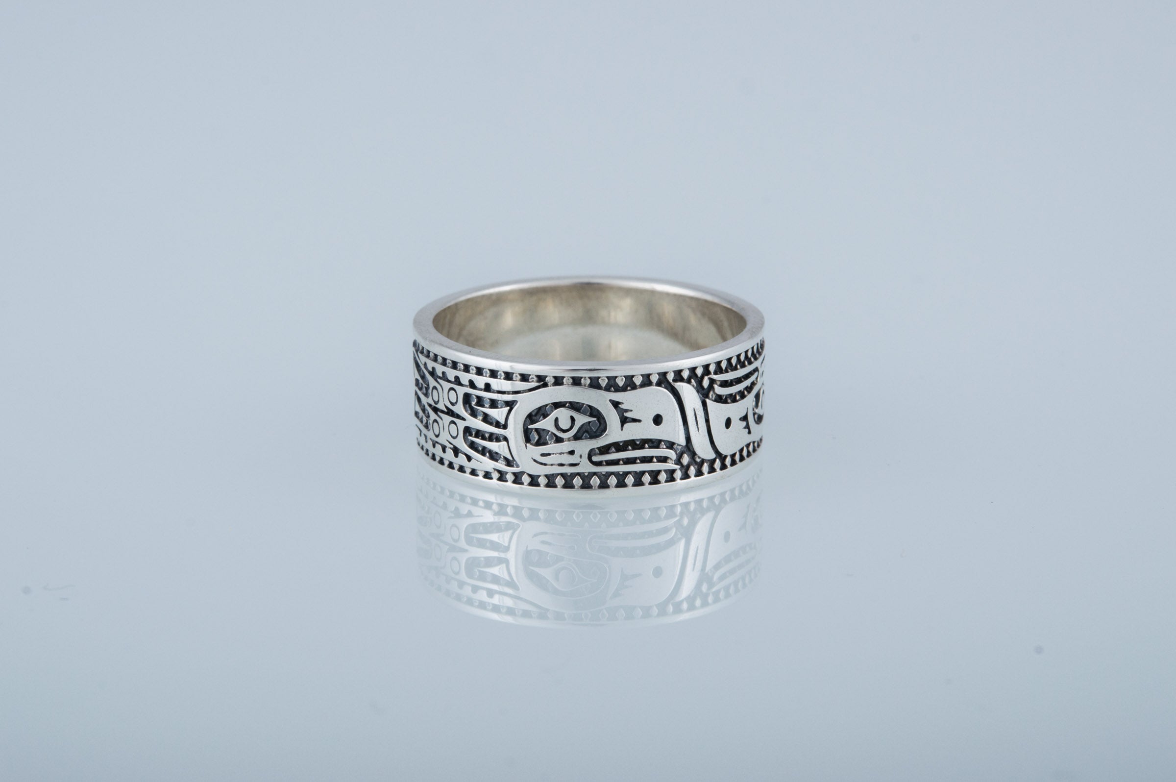 Aztec Bird Ornament Ring Sterling Silver Jewelry - vikingworkshop