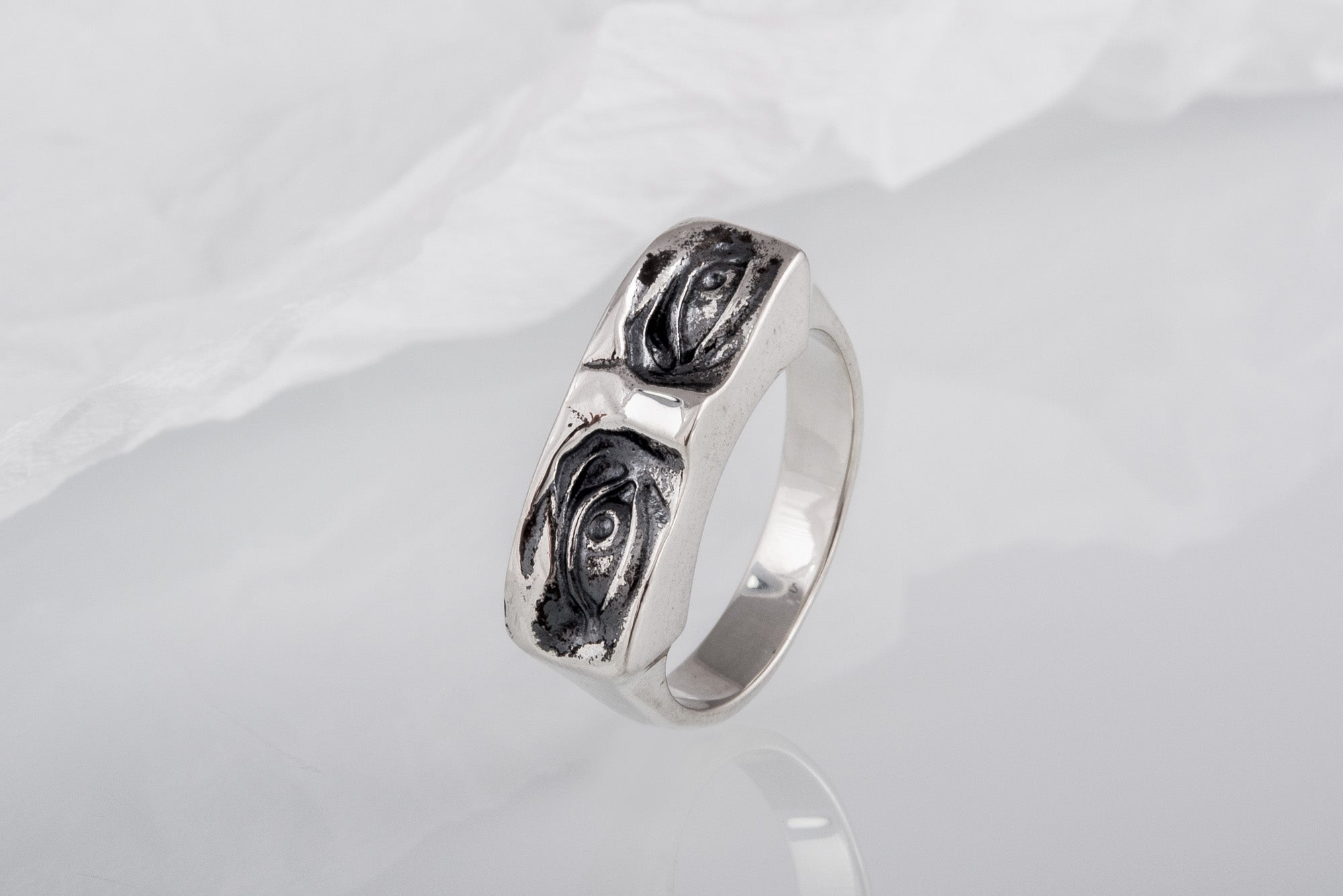 David Eyes Ring, Sterling Silver Handmade Jewelry - vikingworkshop