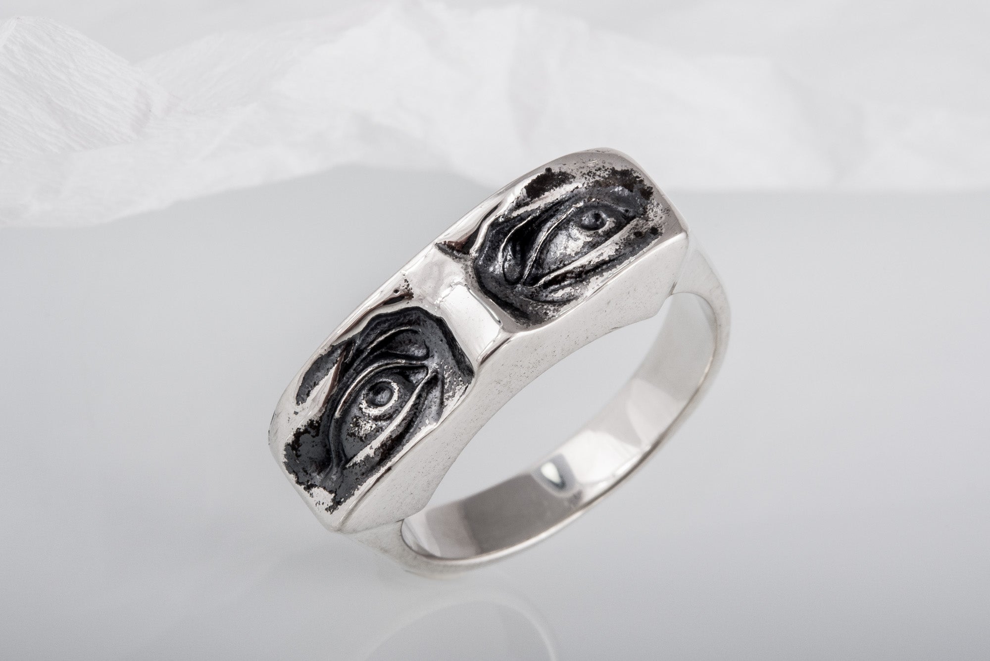 David Eyes Ring, Sterling Silver Handmade Jewelry - vikingworkshop