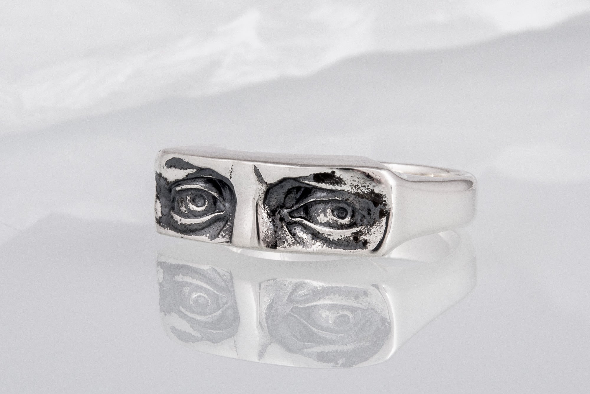 David Eyes Ring, Sterling Silver Handmade Jewelry - vikingworkshop