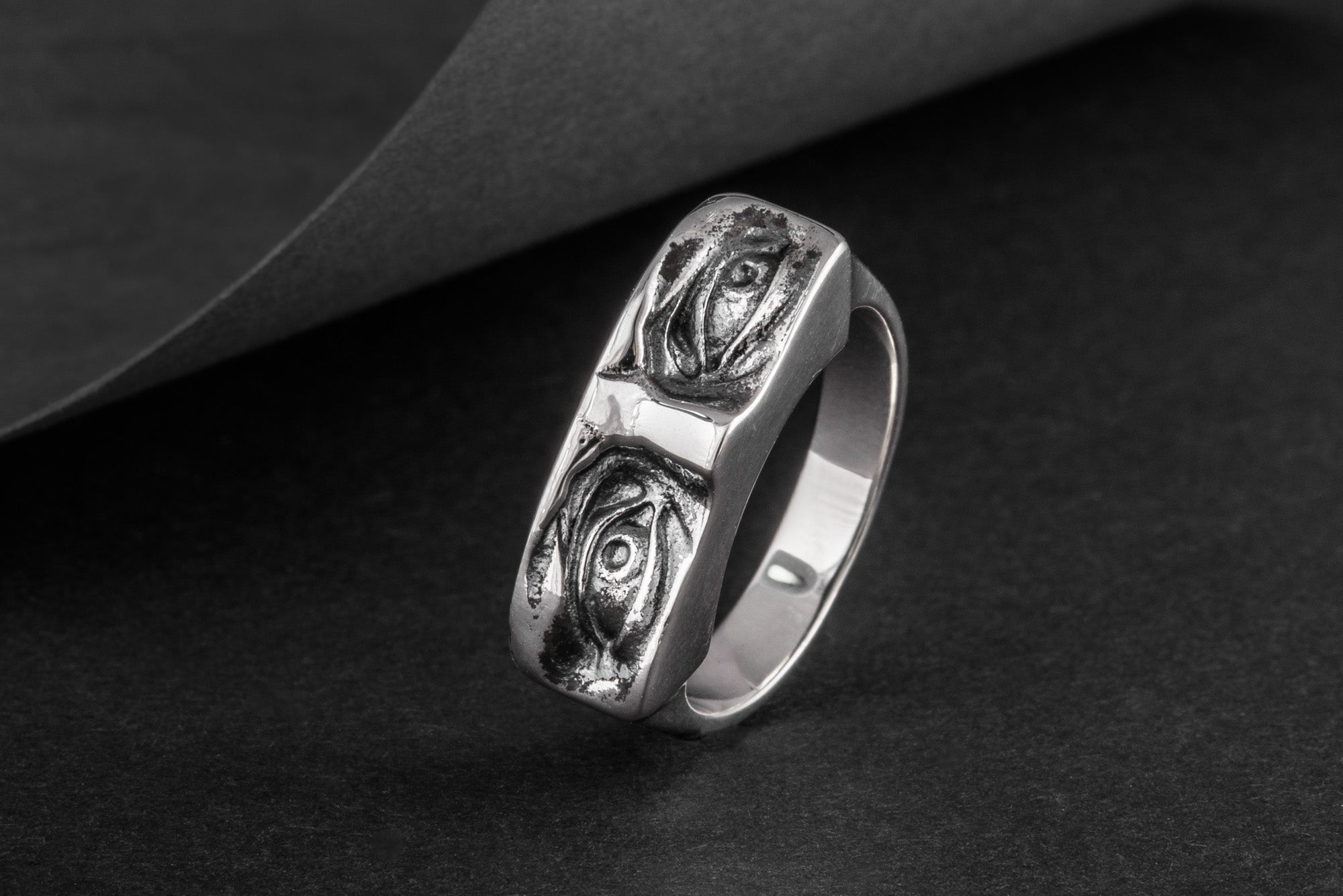 David Eyes Ring, Sterling Silver Handmade Jewelry - vikingworkshop