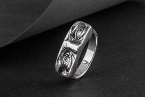 David Eyes Ring, Sterling Silver Handmade Jewelry - vikingworkshop