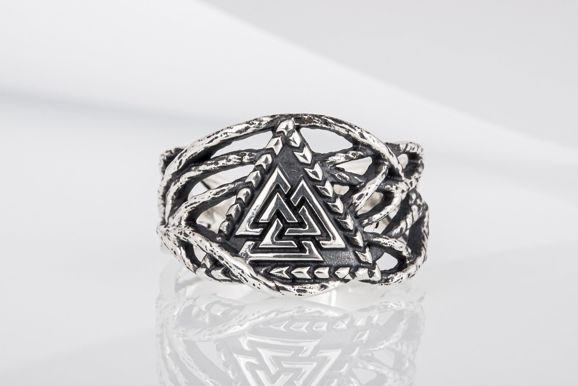 Ring with Valknut Sterling Silver Handmade Jewelry - vikingworkshop