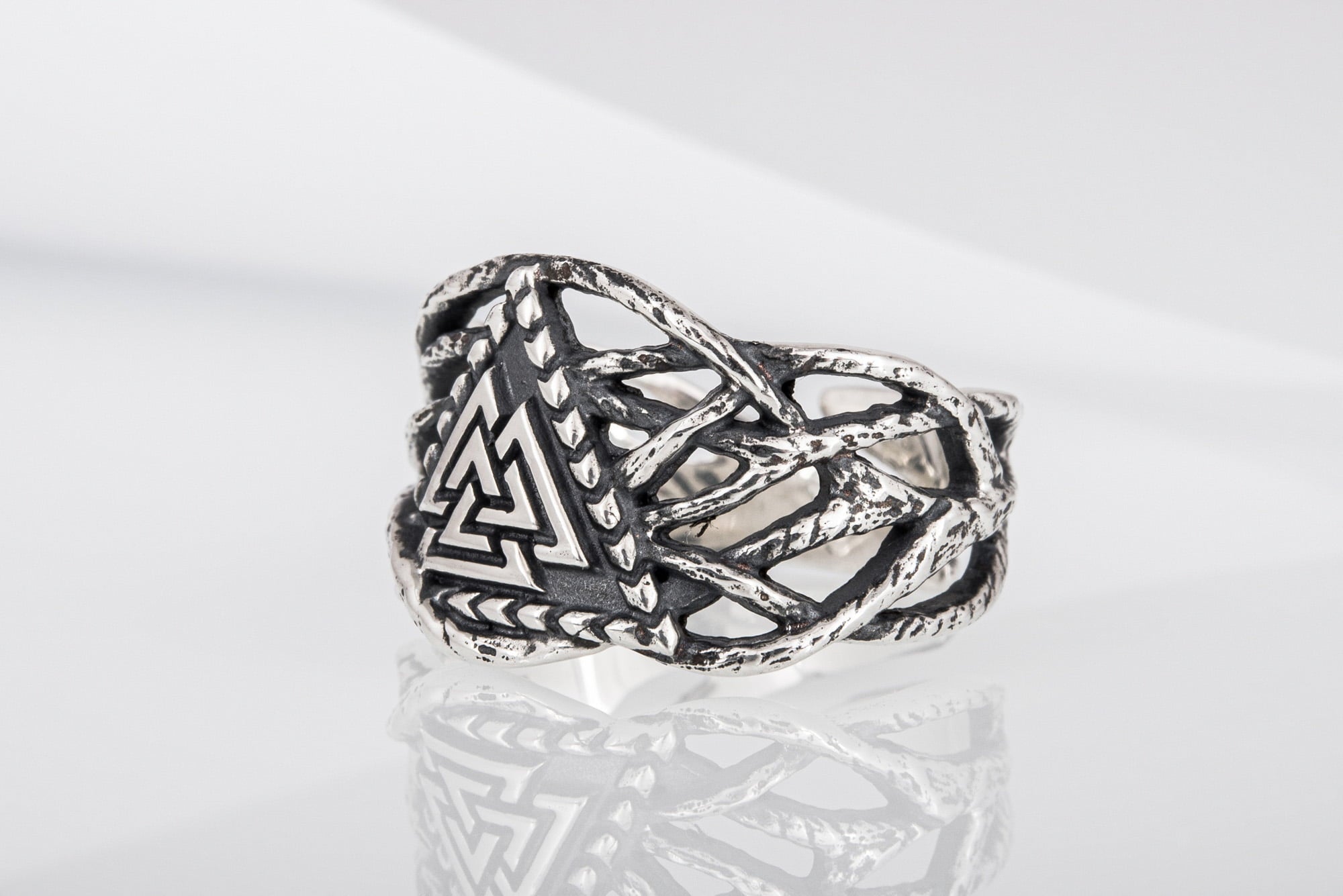 Ring with Valknut Sterling Silver Handmade Jewelry - vikingworkshop