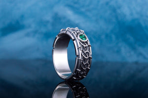 Barbed Wire Ring with Green Cubic Zirconia Sterling Silver Jewelry - vikingworkshop