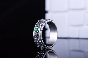 Barbed Wire Ring with Green Cubic Zirconia Sterling Silver Jewelry - vikingworkshop