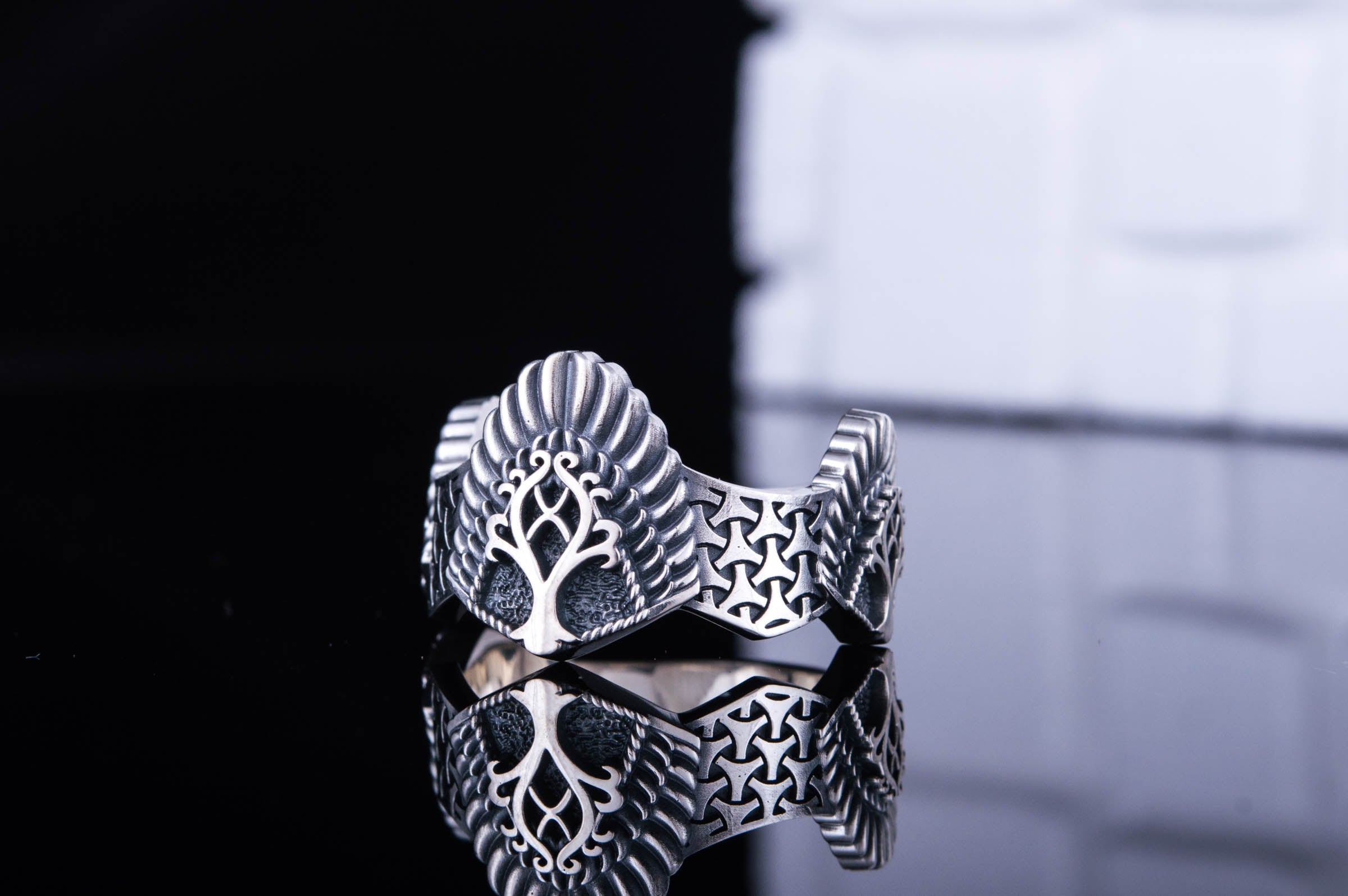 Yggdrasil Ring Sterling Silver Handmade Jewelry - vikingworkshop