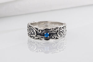 Handcrafted 925 silver Viking ring with Ravens and unique ornament, ancient norse jewelry - vikingworkshop